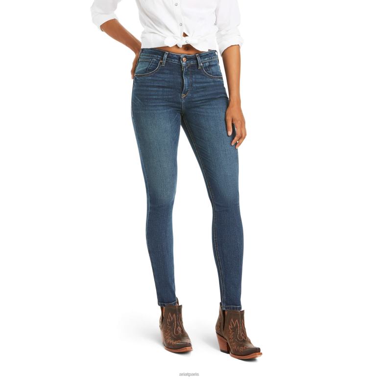 RJ66P2606 Jean skinny stretch haut de gamme à taille haute Ariat bas asmu bleu océan femmes