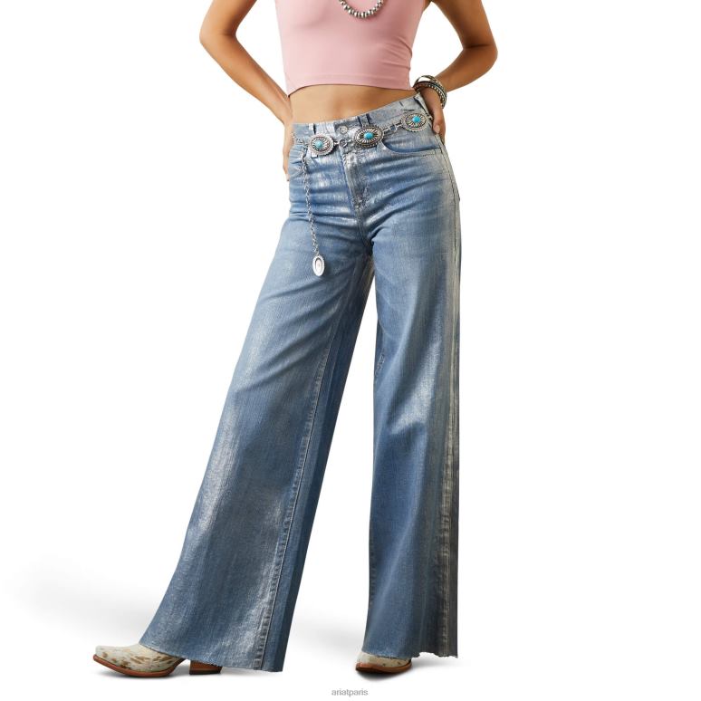 RJ66P2609 jean large Jasmine Ariat bas argent métallique femmes