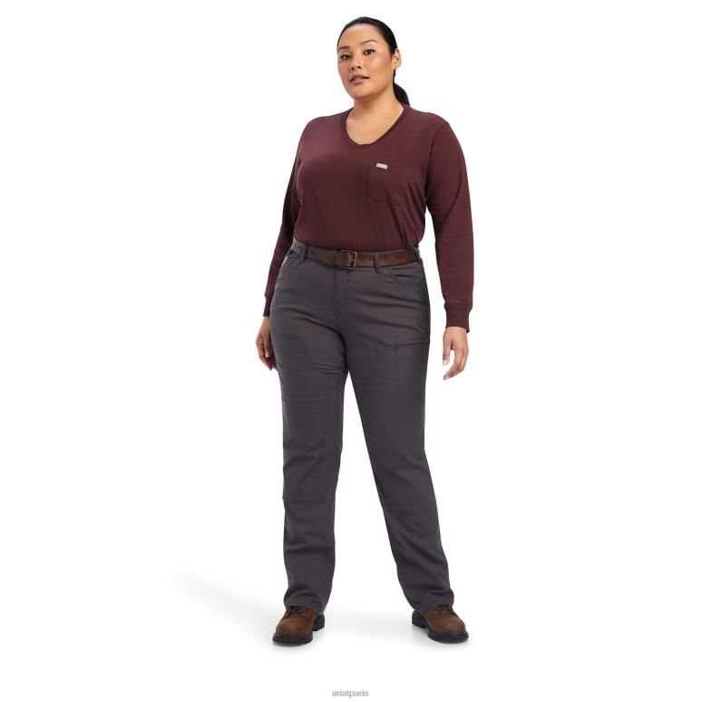 RJ66P2670 pantalon double devant résistant en durastretch Ariat bas barres d'armature grises femmes