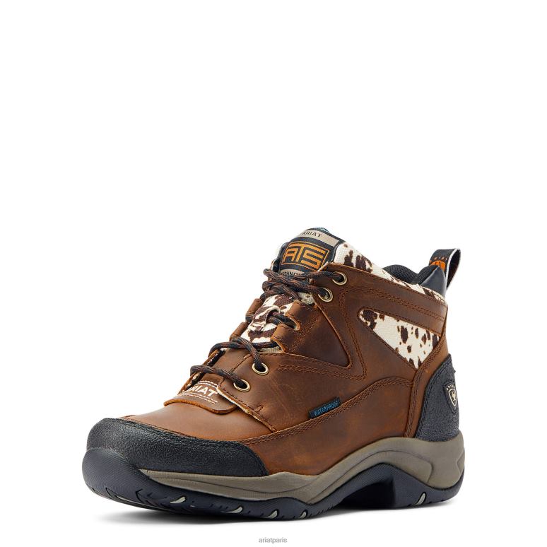 RJ66P2226 botte imperméable de terrain Ariat chaussure imprimé vache marron/moucheté en détresse femmes