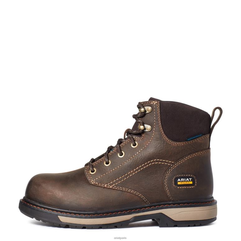 RJ66P2368 Botte de travail à bout composite imperméable à l'eau CSA Riveter de 6 po Ariat chaussure marron foncé femmes