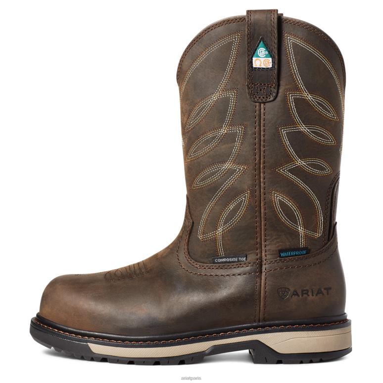 RJ66P2370 Botte de travail à bout composite imperméable Riveter CSA Ariat chaussure marron foncé femmes