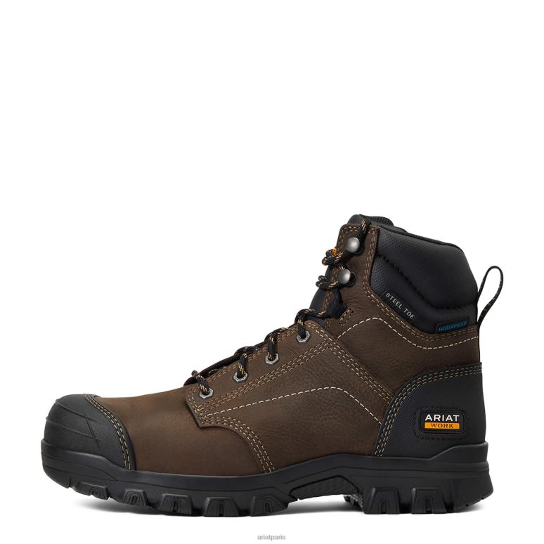 RJ66P2382 Botte de travail imperméable à embout en acier de 6 po Ariat chaussure marron foncé femmes