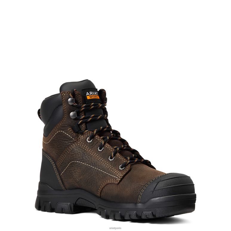 RJ66P2382 Botte de travail imperméable à embout en acier de 6 po Ariat chaussure marron foncé femmes