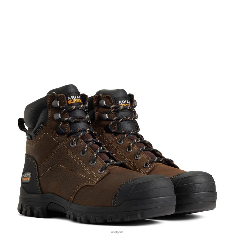 RJ66P2382 Botte de travail imperméable à embout en acier de 6 po Ariat chaussure marron foncé femmes