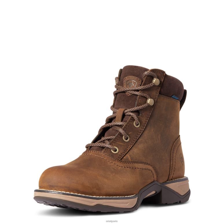 RJ66P2182 Anthem - Botte imperméable à lacets à bout rond Ariat chaussure marron vieilli femmes