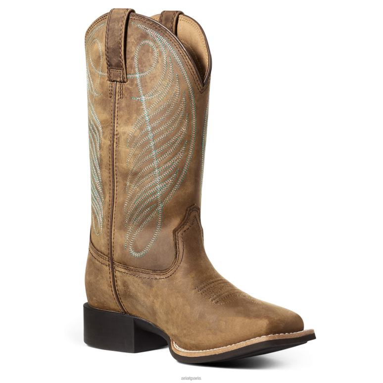 RJ66P2146 botte western imperméable à bout carré et large Ariat chaussure marron vieilli femmes