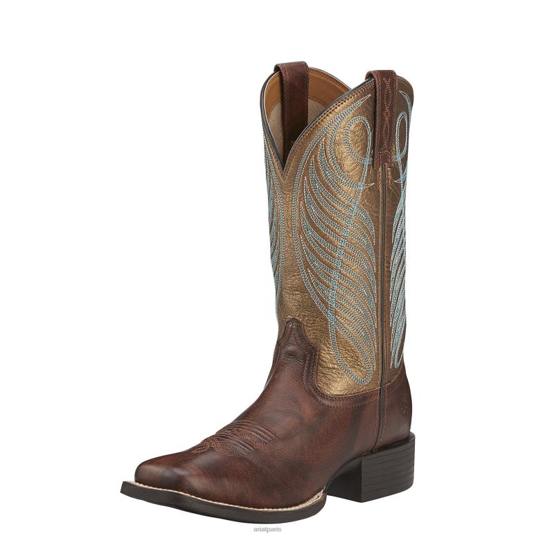 RJ66P2163 botte western à bout carré et large Ariat chaussure brun du Yukon femmes