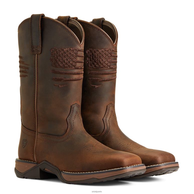 RJ66P2170 botte western hymne patriote Ariat chaussure marron vieilli femmes