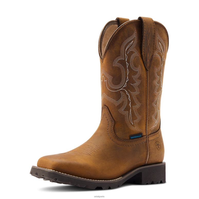 RJ66P2284 Botte western imperméable débridée Rancher Ariat chaussure bronzage gras et vieilli femmes