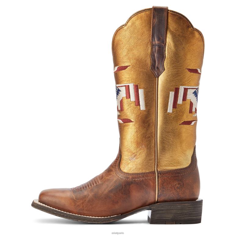 RJ66P2357 Botte western Chimayo Frontier Thunderbird Ariat chaussure bronzage ardent femmes