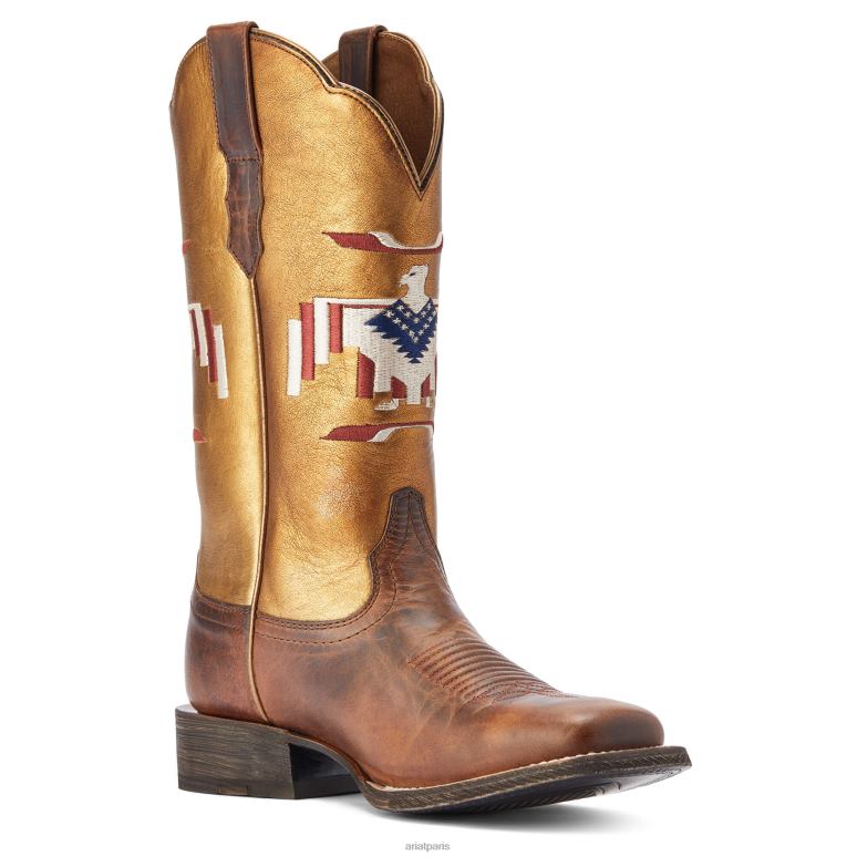 RJ66P2357 Botte western Chimayo Frontier Thunderbird Ariat chaussure bronzage ardent femmes