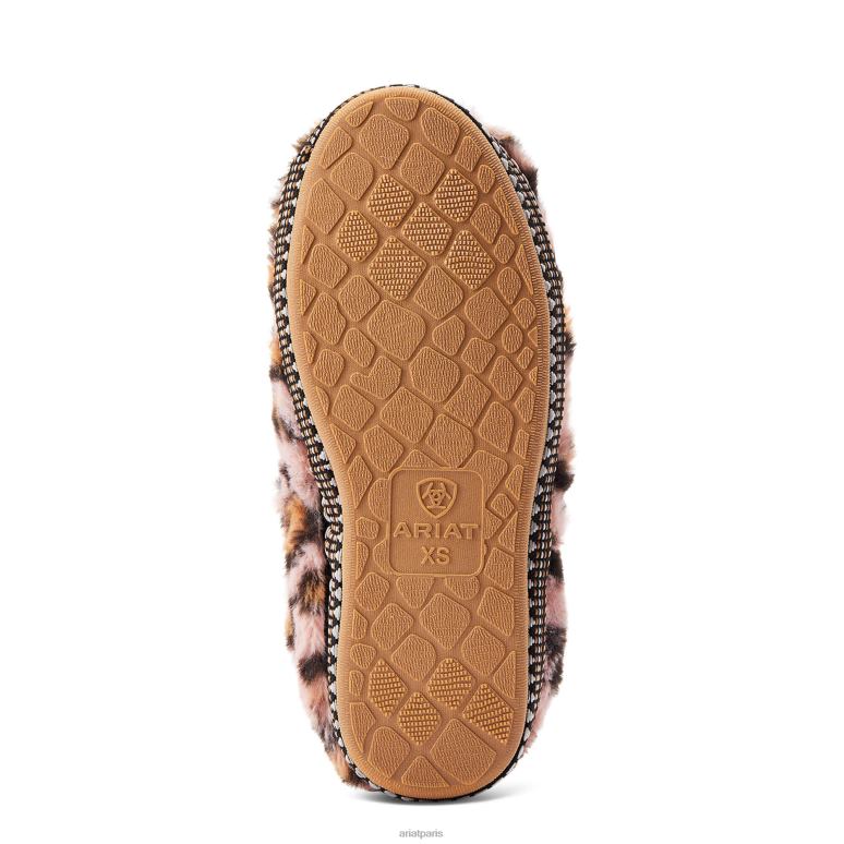 RJ66P2493 pantoufle câline Ariat chaussure imprimé léopard rose pelucheux femmes