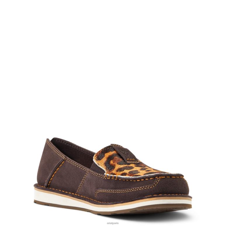 RJ66P2456 croiseur 3 Ariat chaussure daim chocolat/poils léopard femmes