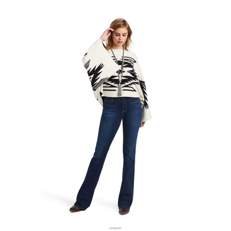 RJ66P3314 pull intarsia poncho chimayo Ariat hauts crème au beurre/noir femmes