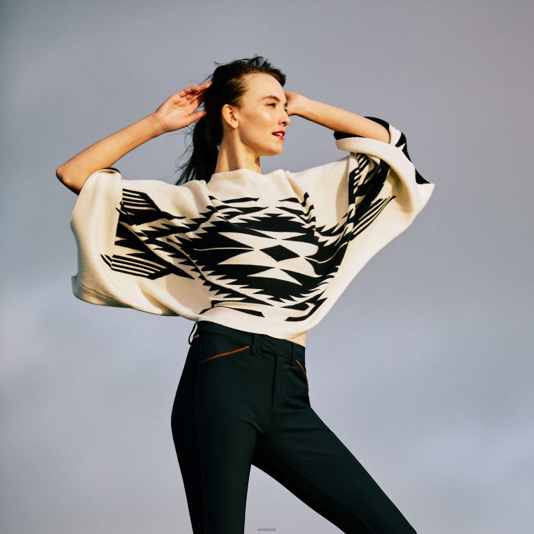 RJ66P3314 pull intarsia poncho chimayo Ariat hauts crème au beurre/noir femmes