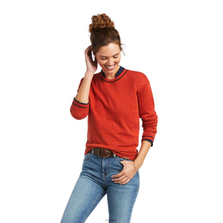 RJ66P3326 pull à fleurs Ariat hauts orange brûlée femmes