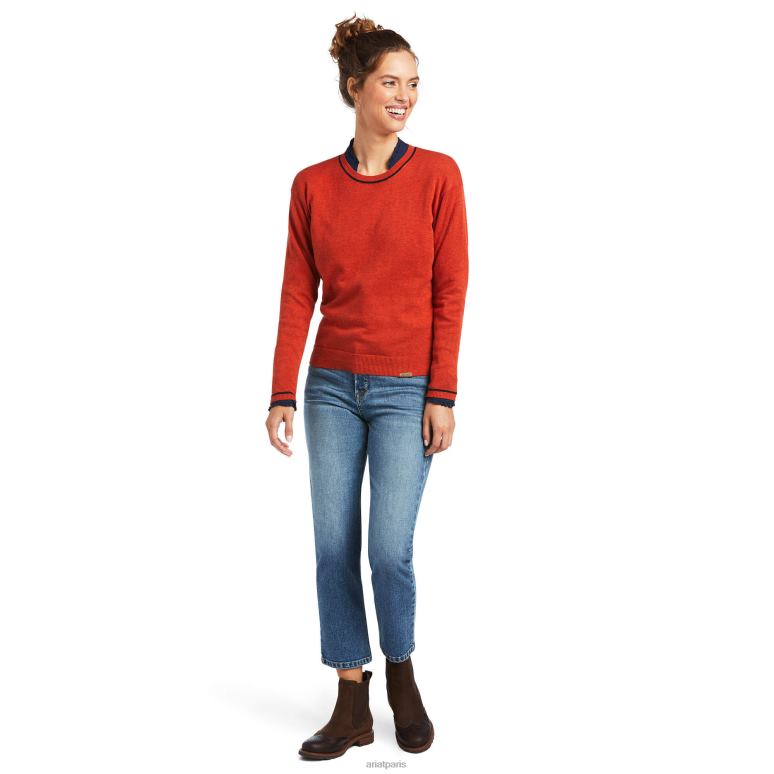 RJ66P3326 pull à fleurs Ariat hauts orange brûlée femmes