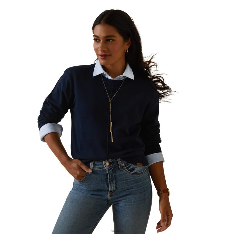 RJ66P3333 pull péninsule Ariat hauts marine femmes