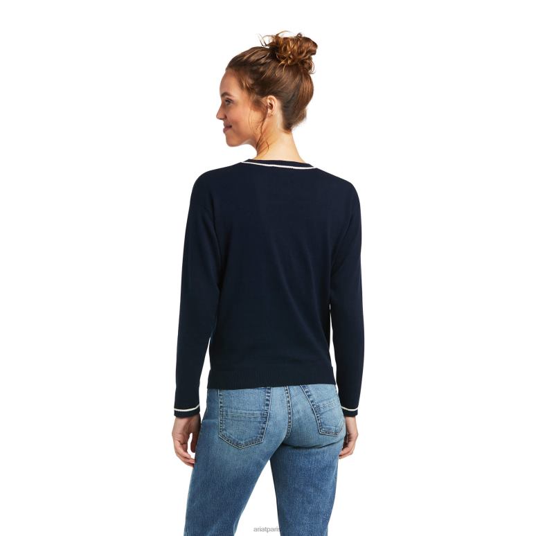 RJ66P3338 pull à fleurs Ariat hauts marine femmes