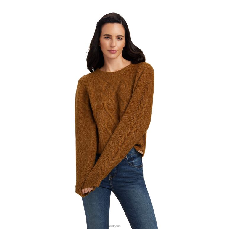 RJ66P3361 pull quart d'hiver Ariat hauts châtaigne femmes