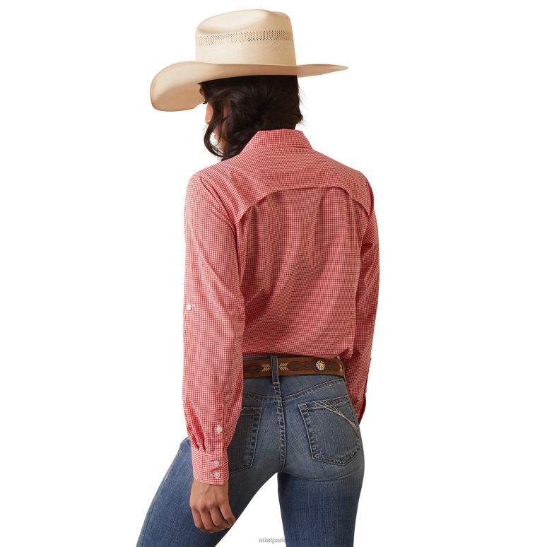 RJ66P2784 chemise stretch venttek Ariat hauts aura orange/carreaux blancs femmes
