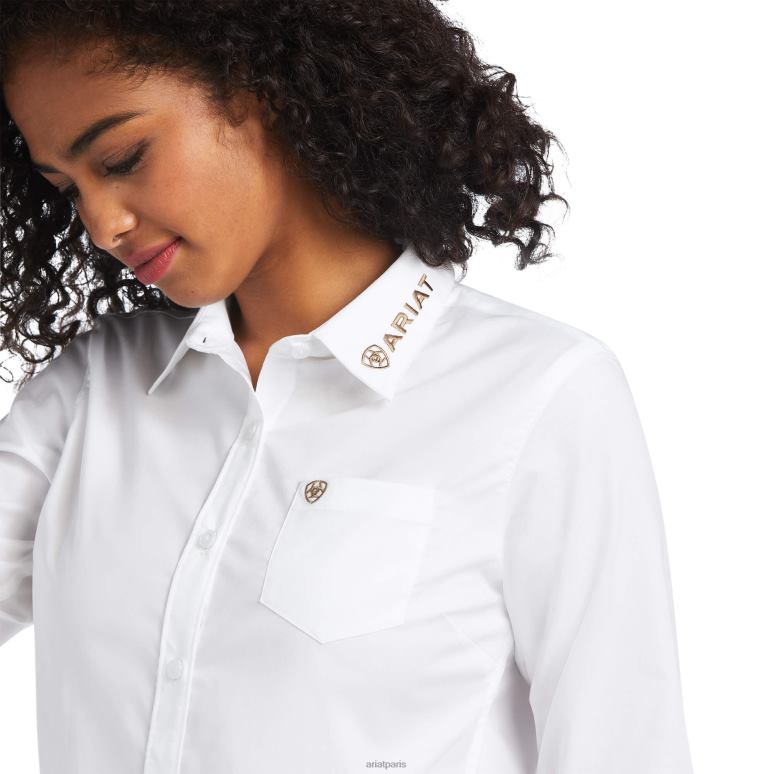 RJ66P2794 chemise extensible de l'équipe Kirby Ariat hauts blanc avec logo léopard femmes