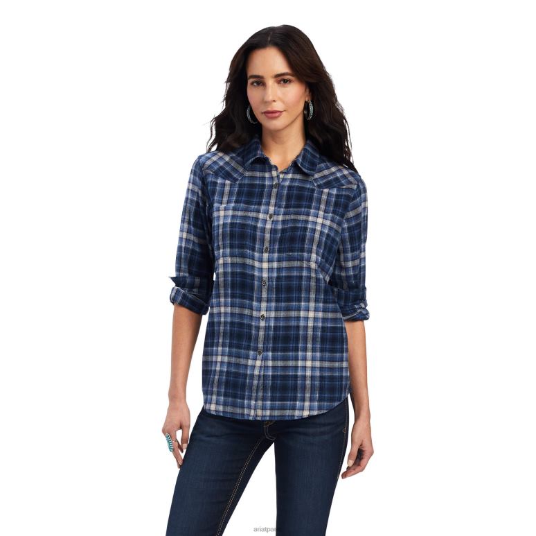 RJ66P2813 vraie chemise Billie Jean Ariat hauts plaid ciel bleu femmes