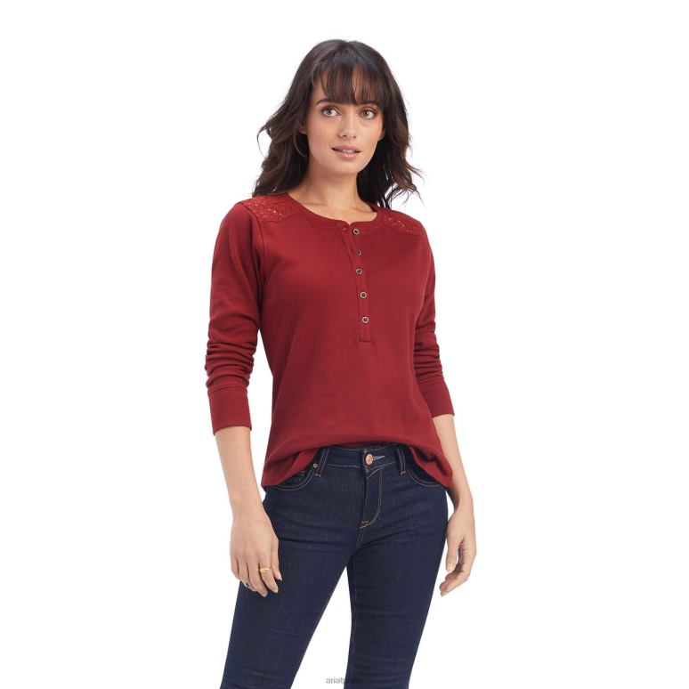 RJ66P2879 vraie chemise henley Ariat hauts rouge rouge femmes