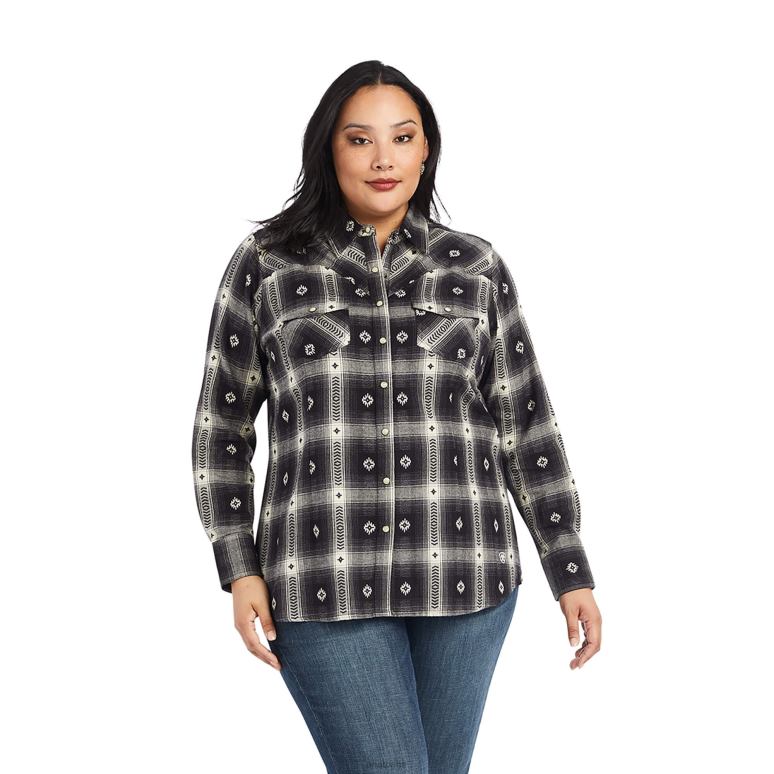 RJ66P2882 vraie chemise d'orage Ariat hauts flan dobby à carreaux orageux femmes