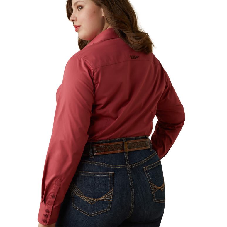 RJ66P2920 chemise extensible de l'équipe Kirby Ariat hauts rouge terre avec emb poney femmes