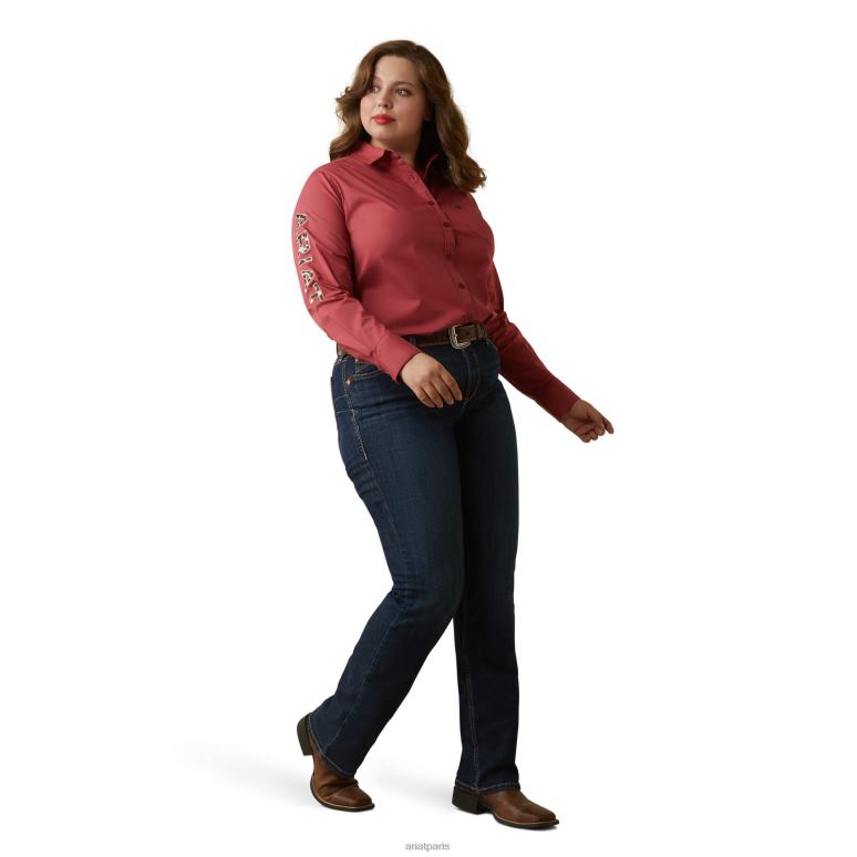 RJ66P2920 chemise extensible de l'équipe Kirby Ariat hauts rouge terre avec emb poney femmes