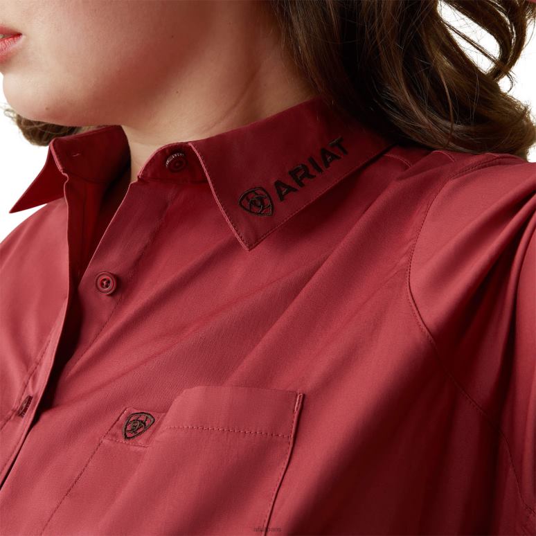 RJ66P2920 chemise extensible de l'équipe Kirby Ariat hauts rouge terre avec emb poney femmes