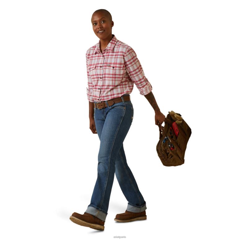 RJ66P2960 chemise de travail Durastretch résistante aux barres d'armature Ariat hauts plaid cerises julibee femmes