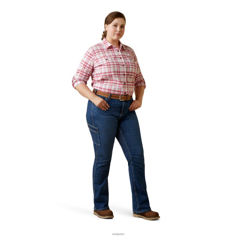 RJ66P2960 chemise de travail Durastretch résistante aux barres d'armature Ariat hauts plaid cerises julibee femmes