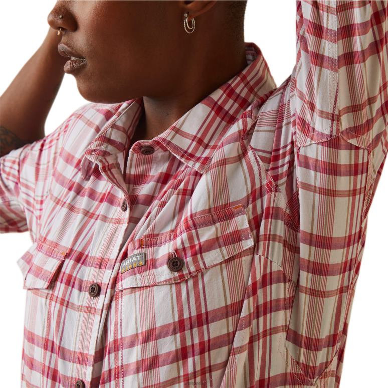 RJ66P2960 chemise de travail Durastretch résistante aux barres d'armature Ariat hauts plaid cerises julibee femmes