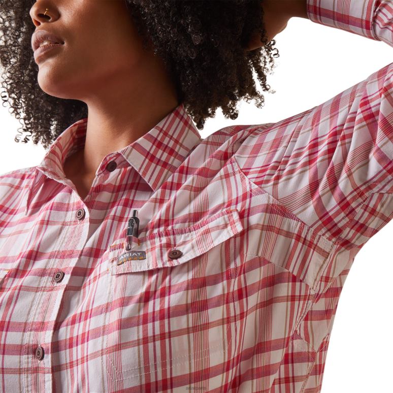 RJ66P2960 chemise de travail Durastretch résistante aux barres d'armature Ariat hauts plaid cerises julibee femmes
