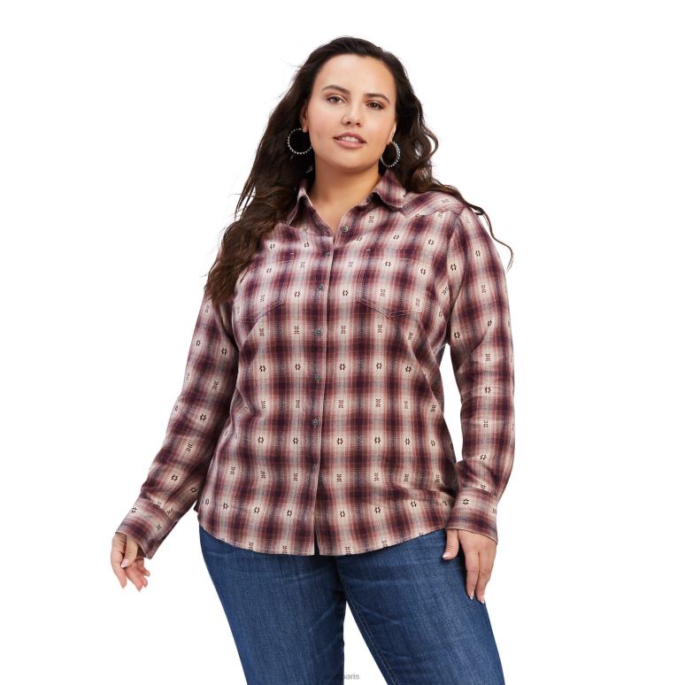 RJ66P2973 vraie chemise Billie Jean Ariat hauts plaid dobby rose nostalgie femmes