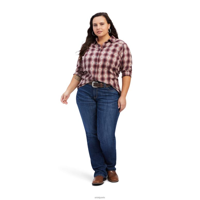 RJ66P2973 vraie chemise Billie Jean Ariat hauts plaid dobby rose nostalgie femmes