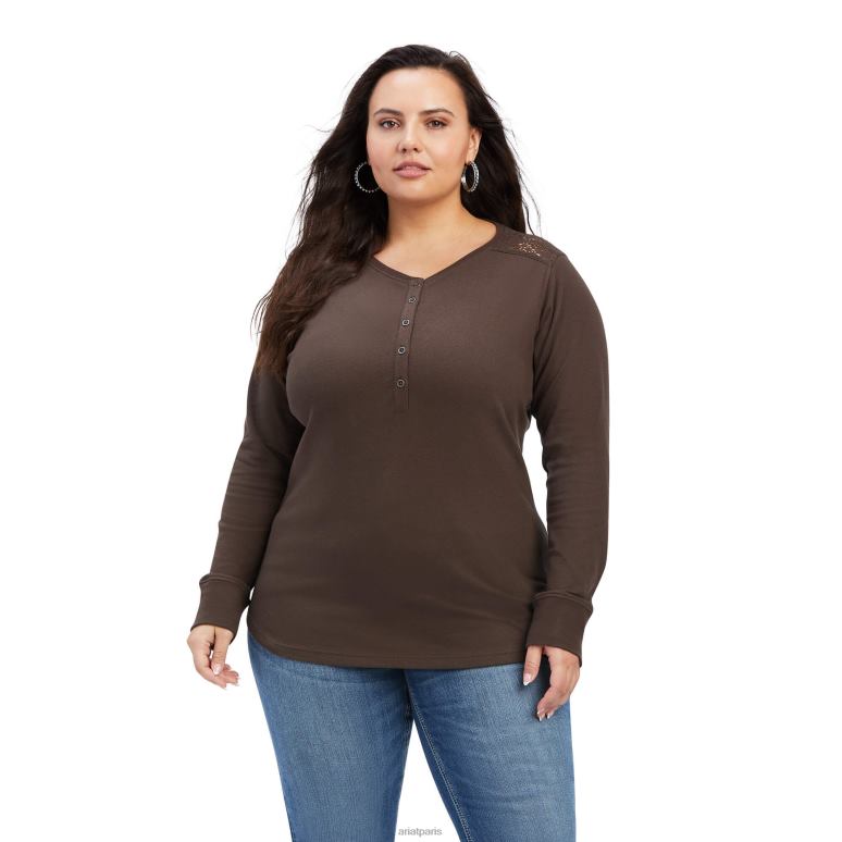 RJ66P2987 vraie chemise henley Ariat hauts noix du Brésil femmes