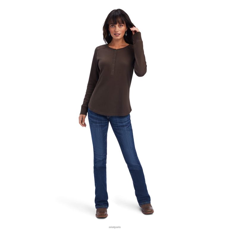RJ66P2987 vraie chemise henley Ariat hauts noix du Brésil femmes