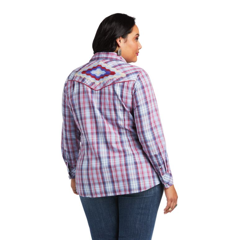 RJ66P3007 vraie chemise de bleuet Ariat hauts plaid de bleuet femmes
