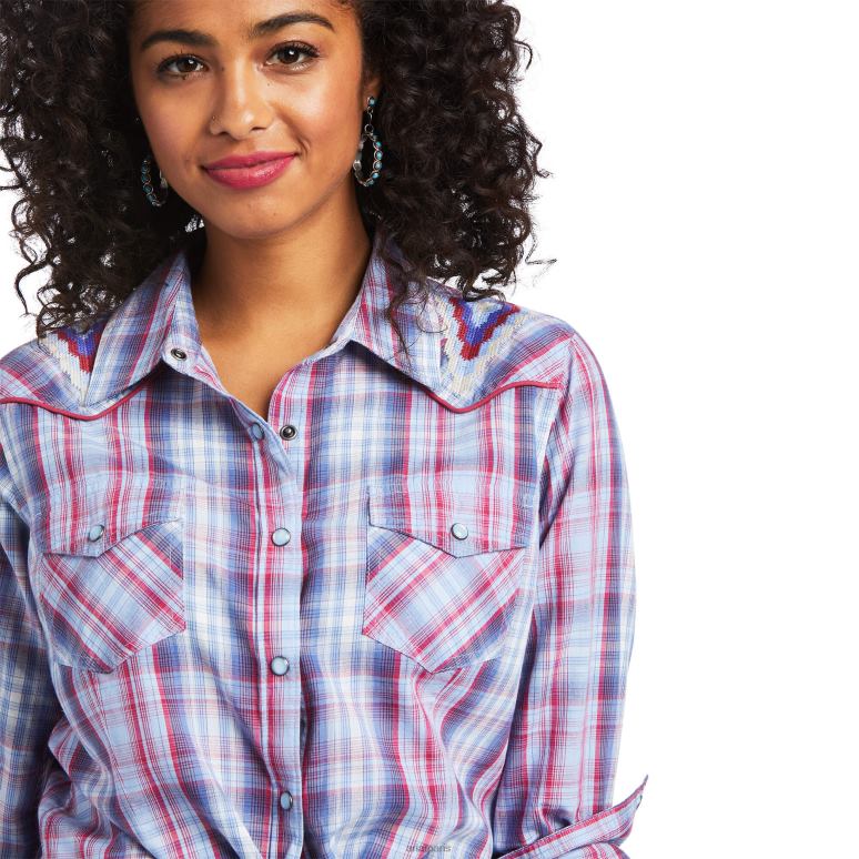 RJ66P3007 vraie chemise de bleuet Ariat hauts plaid de bleuet femmes