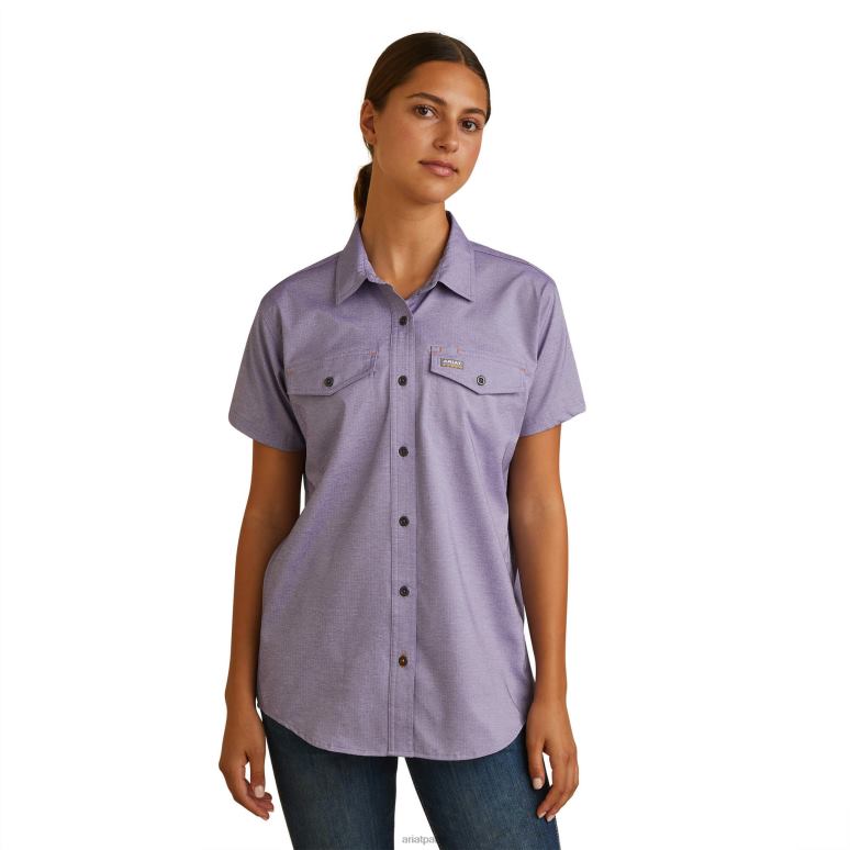 RJ66P3013 Chemise de travail Venttek Durastretch résistante aux barres d'armature Ariat hauts bruyère bleue corse femmes