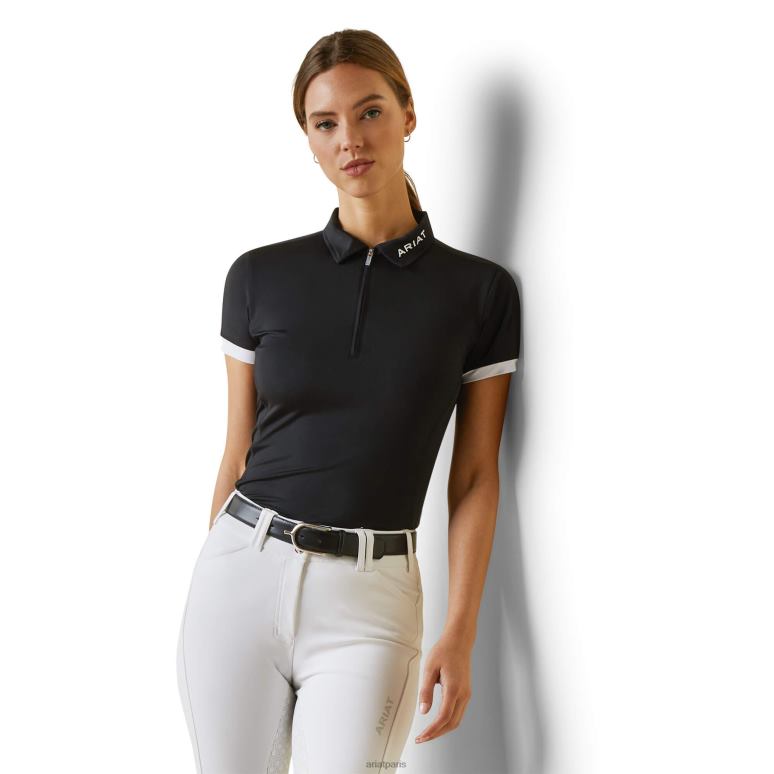 RJ66P3071 polo bandera à fermeture éclair 1/4 Ariat hauts noir femmes