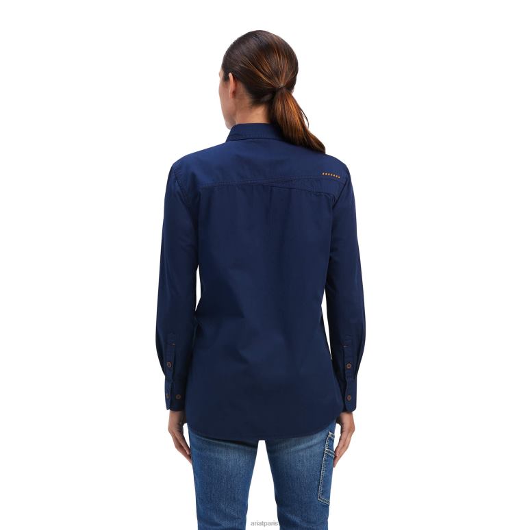 RJ66P3088 chemise de travail en sergé lavé avec barres d'armature Ariat hauts marine femmes