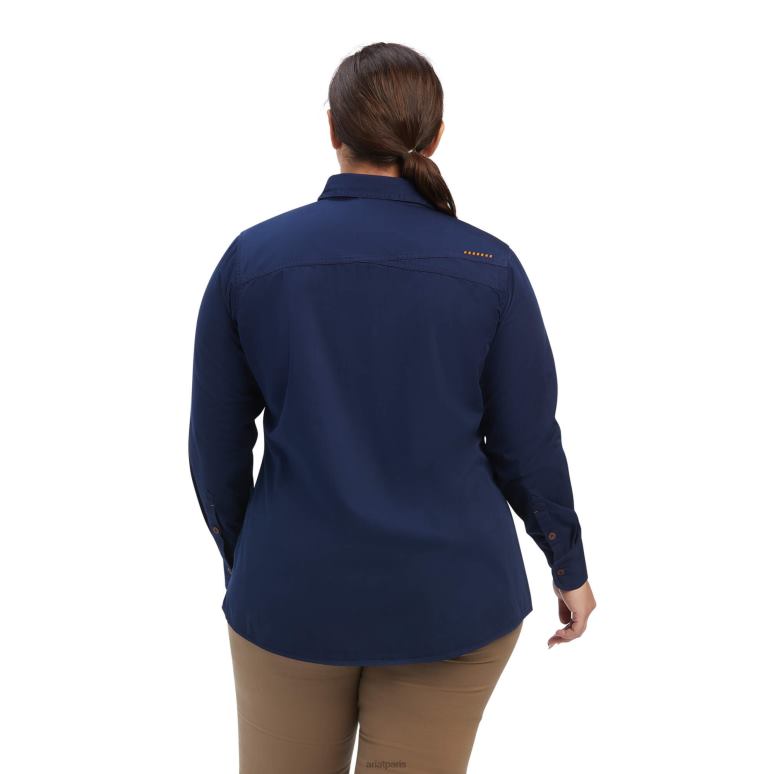 RJ66P3088 chemise de travail en sergé lavé avec barres d'armature Ariat hauts marine femmes