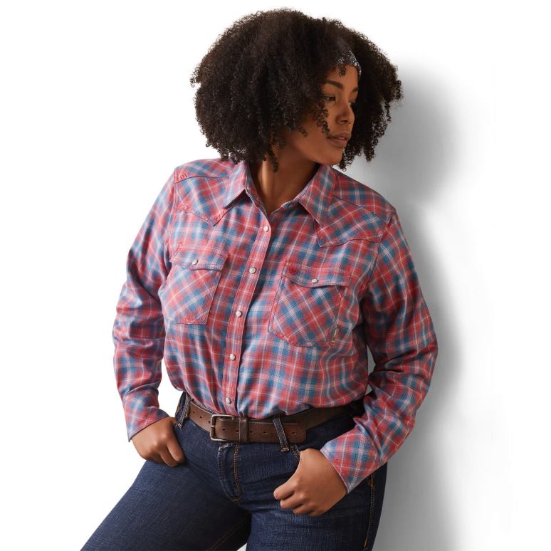 RJ66P3111 chemise de travail coupe rétro à boutons-pression fr classen Ariat hauts plaid corail embrassé par le soleil femmes