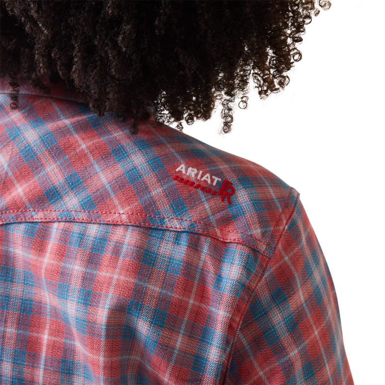 RJ66P3111 chemise de travail coupe rétro à boutons-pression fr classen Ariat hauts plaid corail embrassé par le soleil femmes