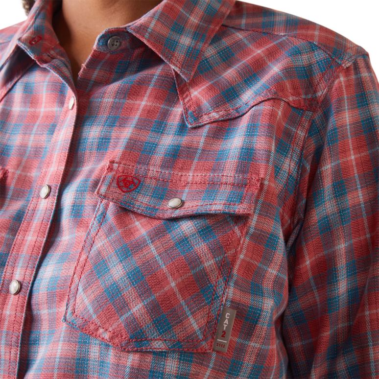 RJ66P3111 chemise de travail coupe rétro à boutons-pression fr classen Ariat hauts plaid corail embrassé par le soleil femmes